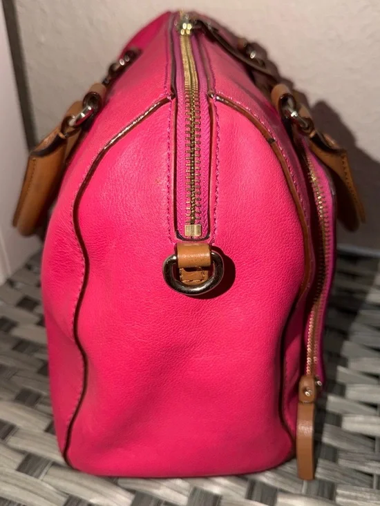 Kate Spade Pink Leather Satchel Crossbody Bag Brown Top Handles - Picture 12 of 16